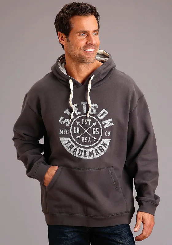 Stetson Mens Dark Grey Cotton Blend Arrow Trademark Hoodie Unique Men's Patch