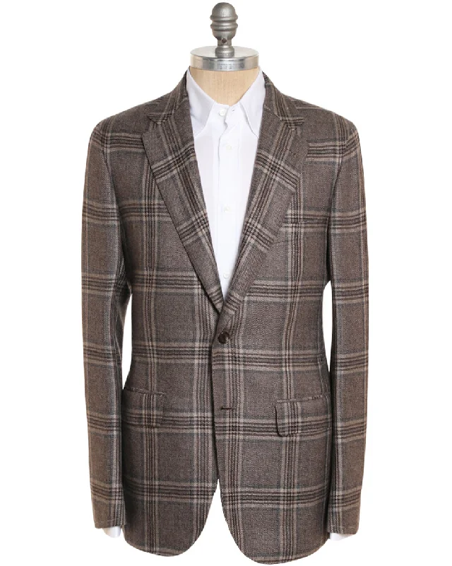 Graphite and Brown Cashmere Plaid Plume Sportcoat Unique Men's Patch