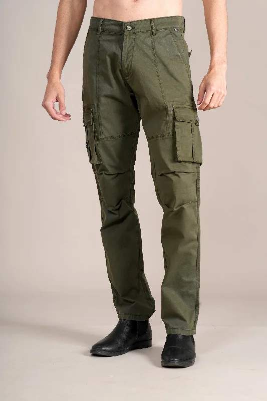 Men Olive Solid Casual Cargo Pant Dynamic Men's Moto