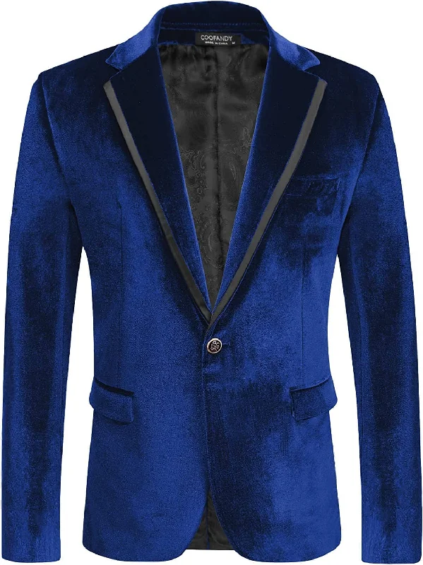 Velvet Slim Fit Solid One Button Blazer (US Only) Trendy Men's Oversized