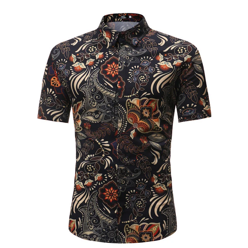 Men Shirt Summer Style Palm Tree Print Beach Hawaiian Shirt Men Casual Short Sleeve Hawaii Shirt Chemise Homme Asian Size 3XL Preppy Men's College