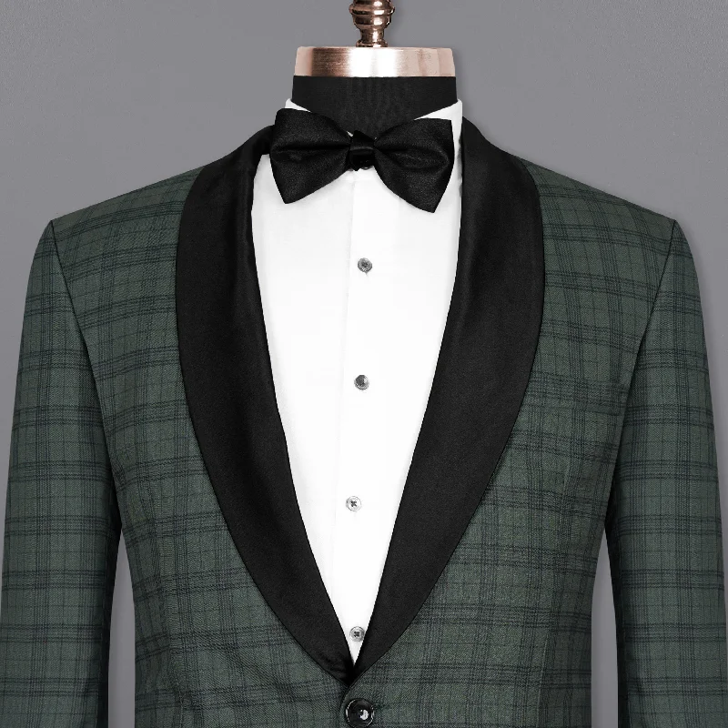 Timber Green Plaid Wool Rich Tuxedo Blazer Youthful Men's Anime