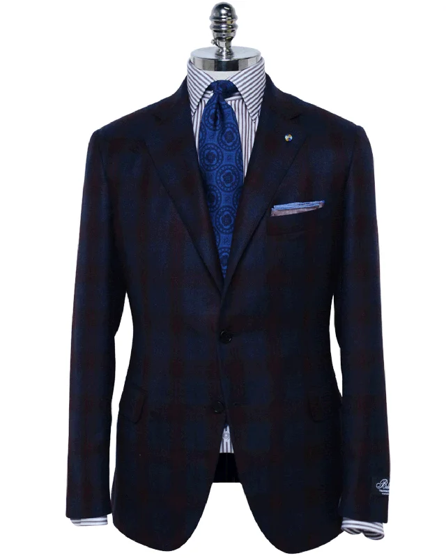 Blue and Red Windowpane Plaid Cashmere Blend Sportcoat Laid