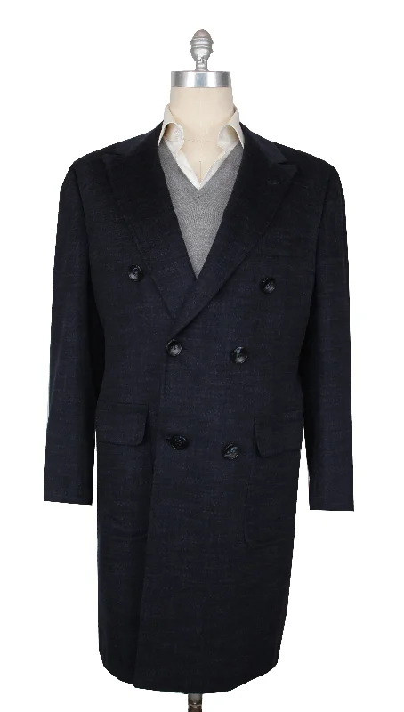 Kiton Dark Blue Coat Stylish Men's Neon