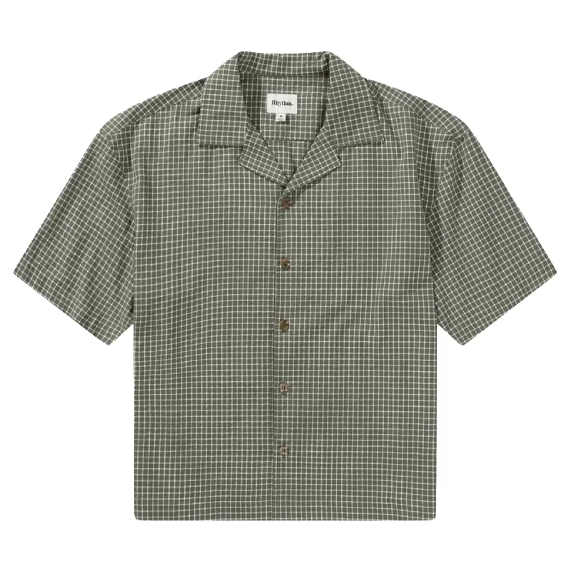 Rhythm Relaxed Check Men's S/S Dress Shirt - Olive Bohemian Men's Free