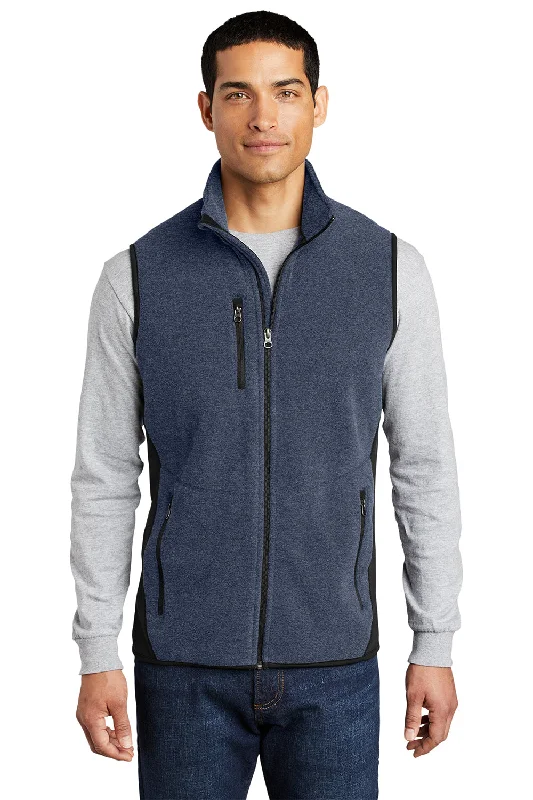 Port Authority Mens R-Tek Pro Pill Resistant Fleece Full Zip Vest - Heather Navy Blue/Black Hip Men's Retro