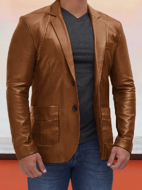 Vintage Stylish Leather Blazer Jacket Casual Men's Short