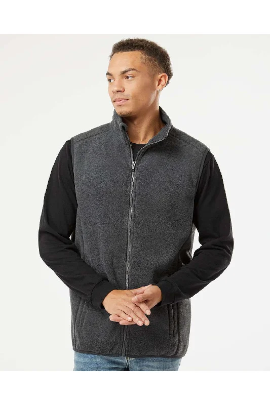 Burnside Mens Pill Resistant Polar Fleece Full Zip Vest - Heather Charcoal Grey Sleek Men's Metallic