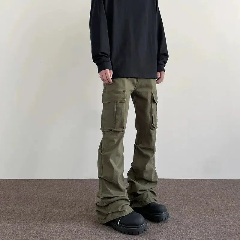 Side Pleats Flared Cargo Pants Confident Men's Power