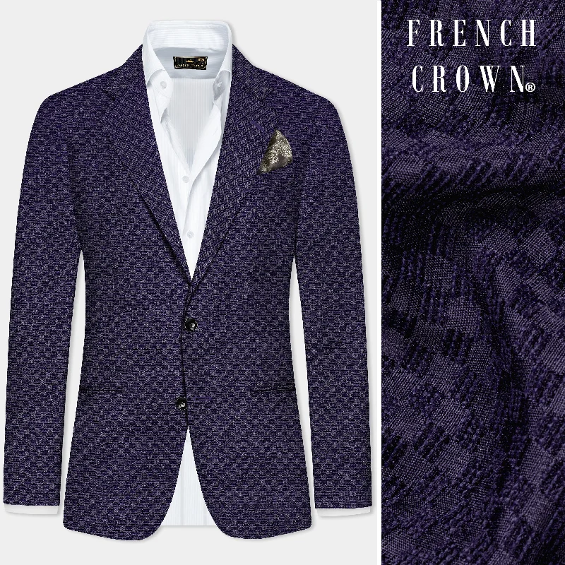 Ebony Purple Checkerboard Jacquard Textured Designer Blazer Masculine Men's Thick