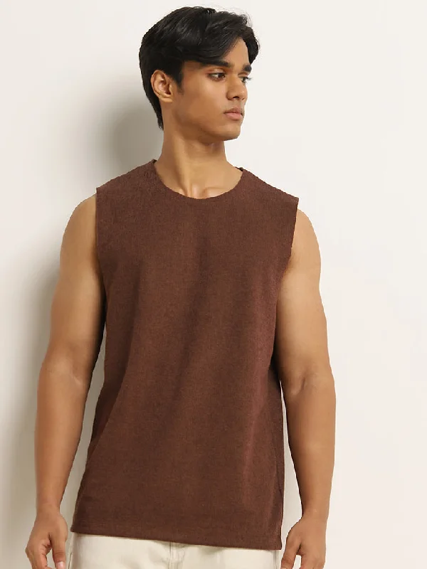 Nuon Brown Textured Relaxed-Fit T-Shirt Casual Men's Japanese 