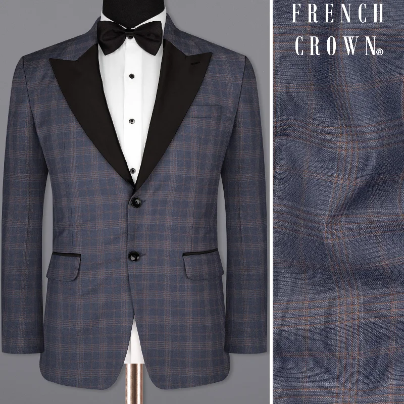 Trout Gray Super fine Checkered Wool Rich Tuxedo Blazer Tough Men's Military