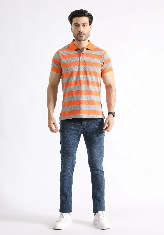 Orange Striped Polo Shirt Dynamic Men's Moto