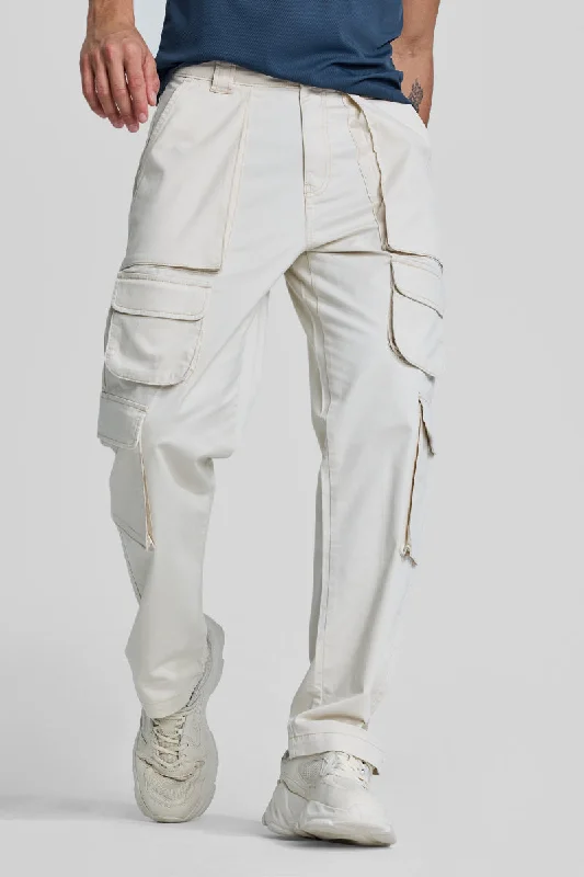 Cream Relaxed Fit Cargo Pants Elegant Men's Cashmere