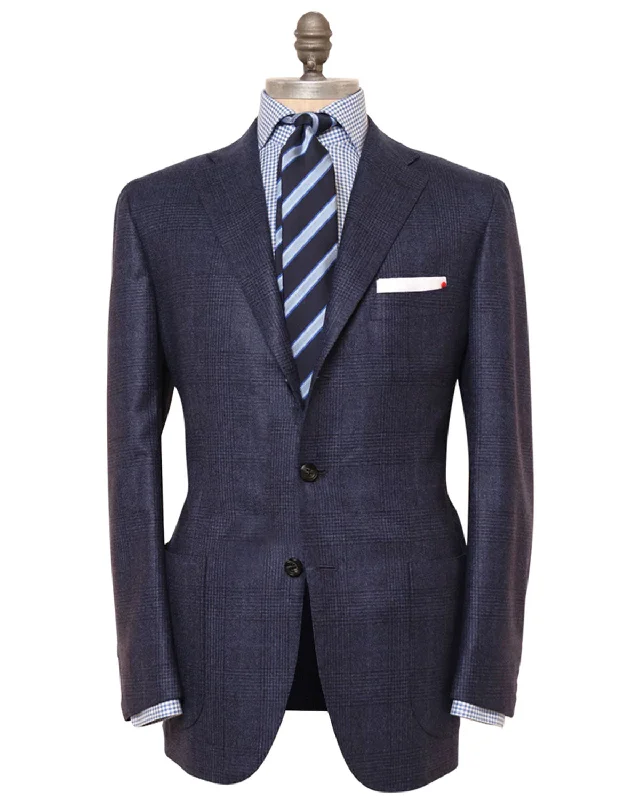 Navy Tonal Glen Plaid Cashmere Sportcoat Relaxed Men's Beach