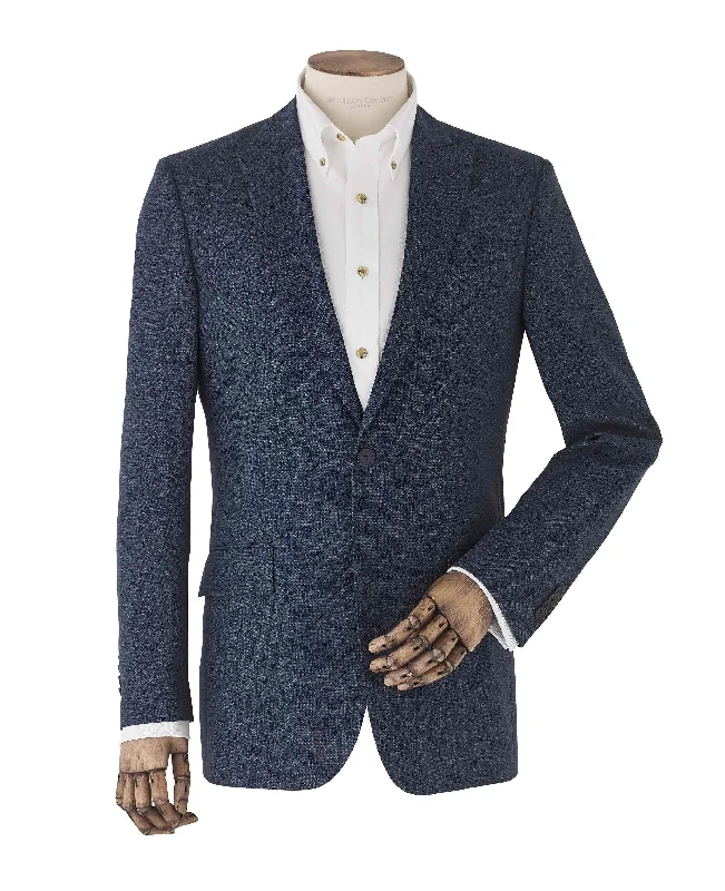 Blue Wool-Blend Micro Pattern Jacket Vacation