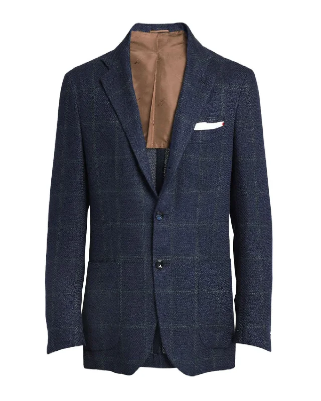 Dark Navy and Green Windowpane Sportcoat Cclassic Men's Tweed