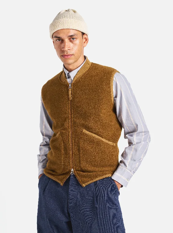 Universal Works Zip Waistcoat in Mustard Wool Fleece Luxurious Men's High