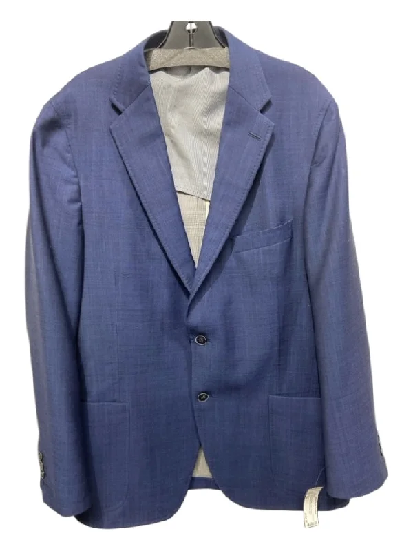 Peter Millar Blue Wool Blend Solid Notched Lapel Men's Blazer Masculine Men's Thick