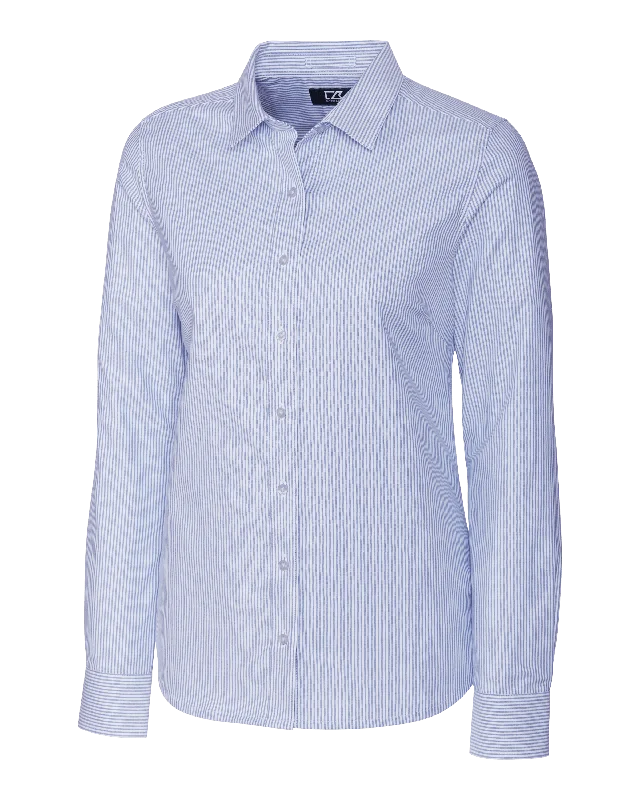 Cutter & Buck - Women's L/S Stretch Oxford Stripe Monochromatic All