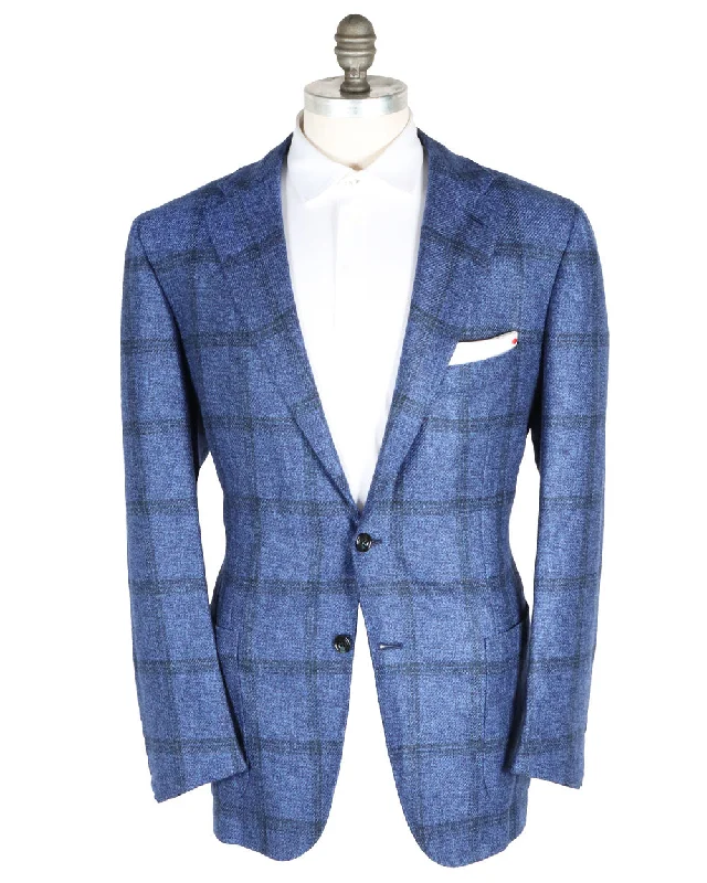 Blue Windowpane Cashmere Sportcoat Streetwear Style