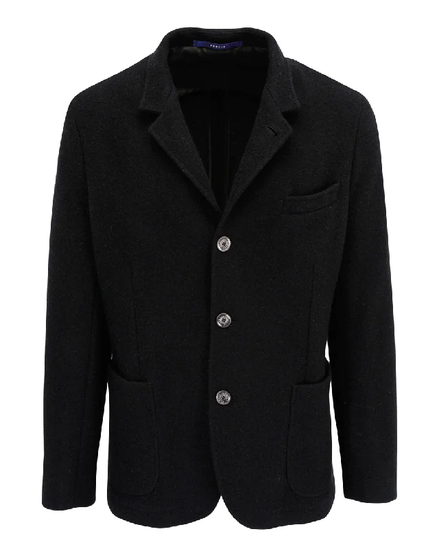 Black Double Face Cashmere Jacket Sleek Men's Metallic