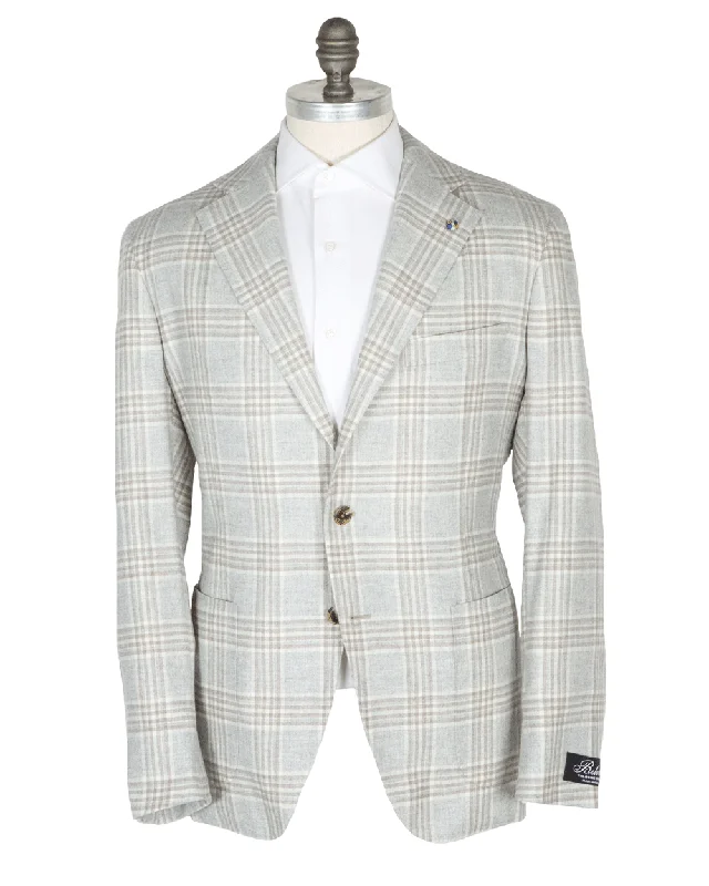 Light Grey and Cream Windowpane Sportcoat Earthy Men's Hemp