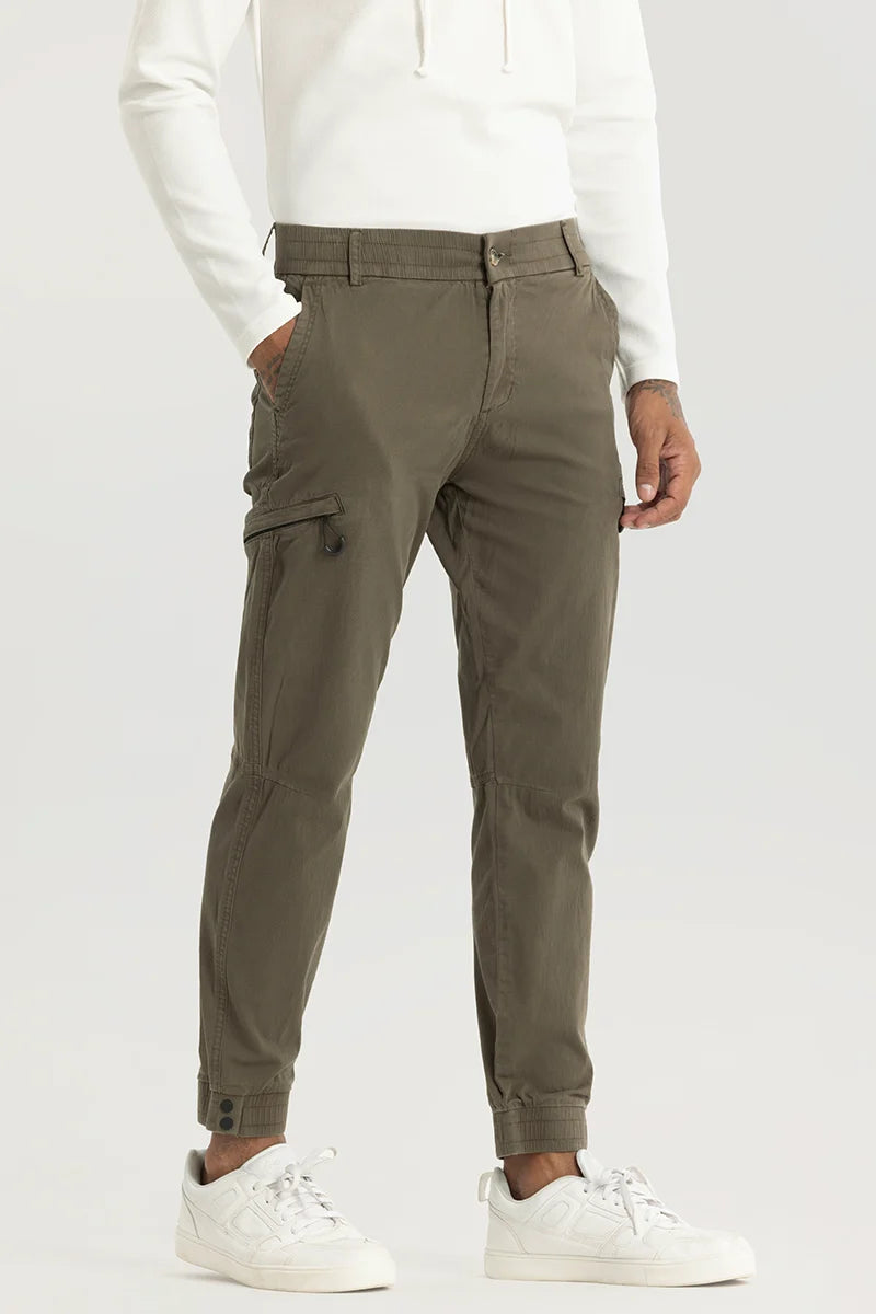 Enchant Olive Plain Slim Fit Cargo Pants Cool Men's Distressed