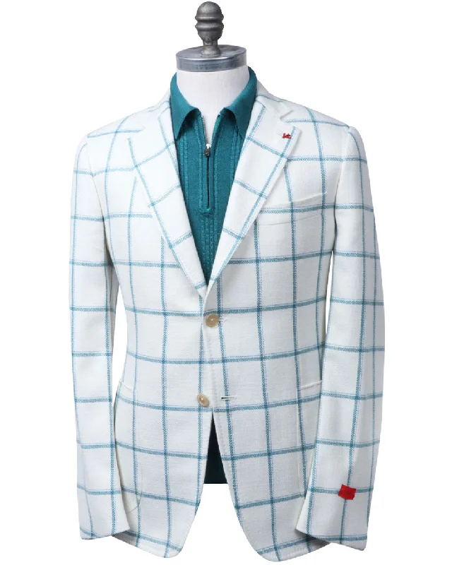 White and Light Blue Windowpane Sportcoat Sophisticated Men's 