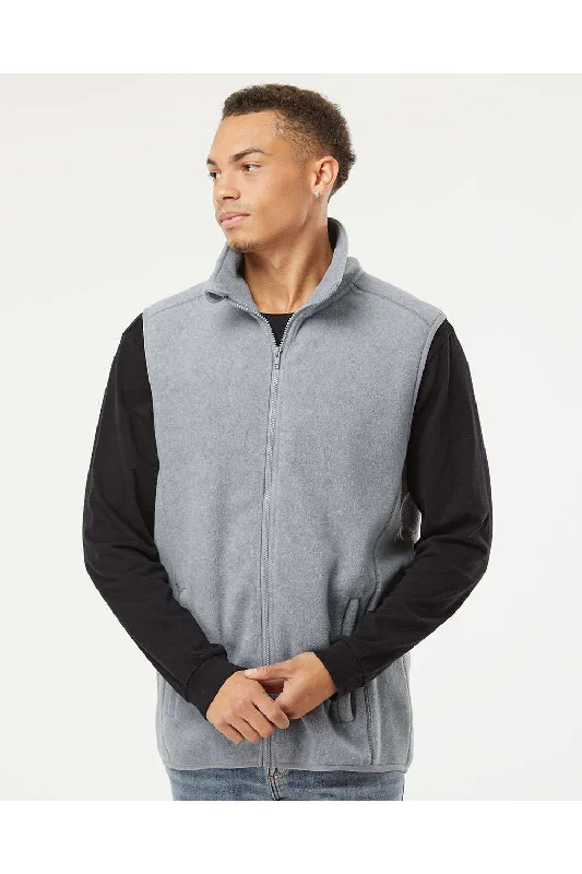 Burnside Mens Pill Resistant Polar Fleece Full Zip Vest - Heather Grey Stylish Men's Neon