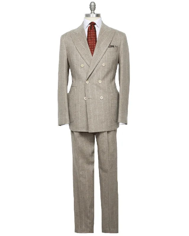 Beige Pinstriped Flannel Suit Dynamic Men's High