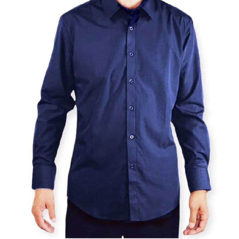 AMANTI: Slim Dress Shirt Navy Unique Men's Patch