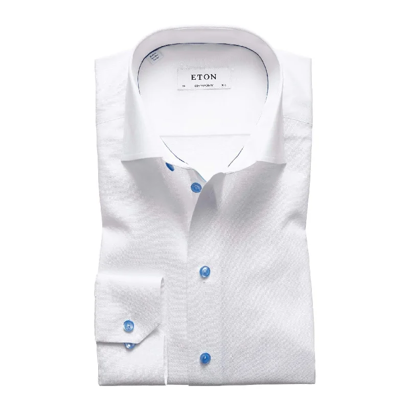 Contemporary Fit White Twill w/Blue Detail Elegant Men's Cashmere