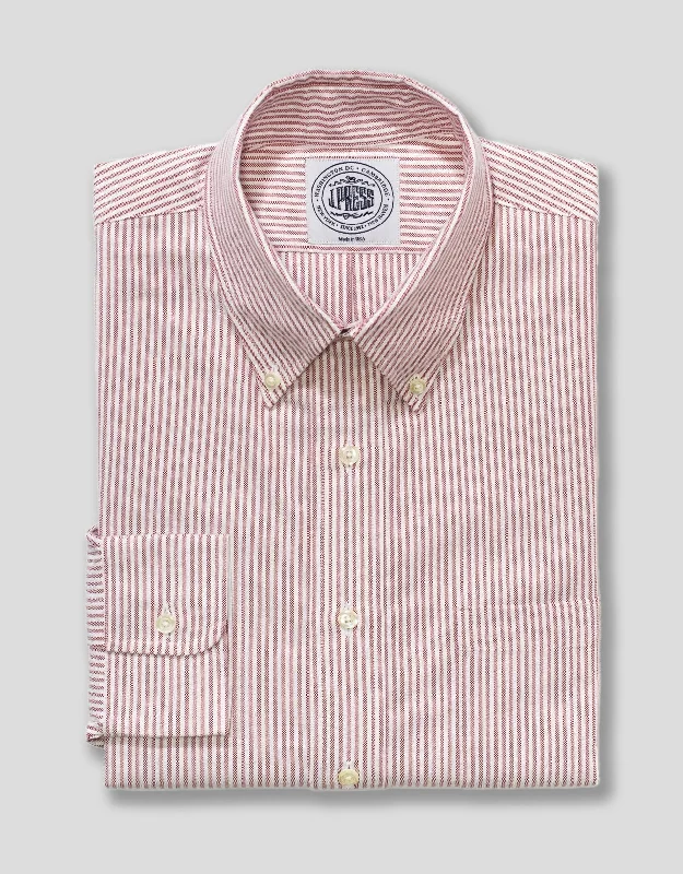 RED/WHITE  STRIPE OXFORD  DRESS SHIRT Hip Men's Retro