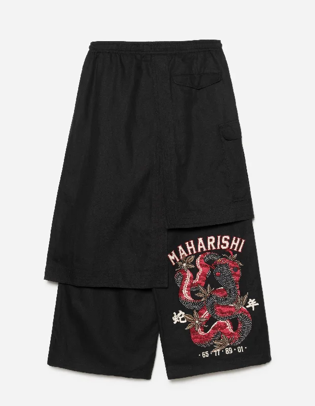 6008 Cobra Asym Cargo Hakama Pants Black Confident Men's High