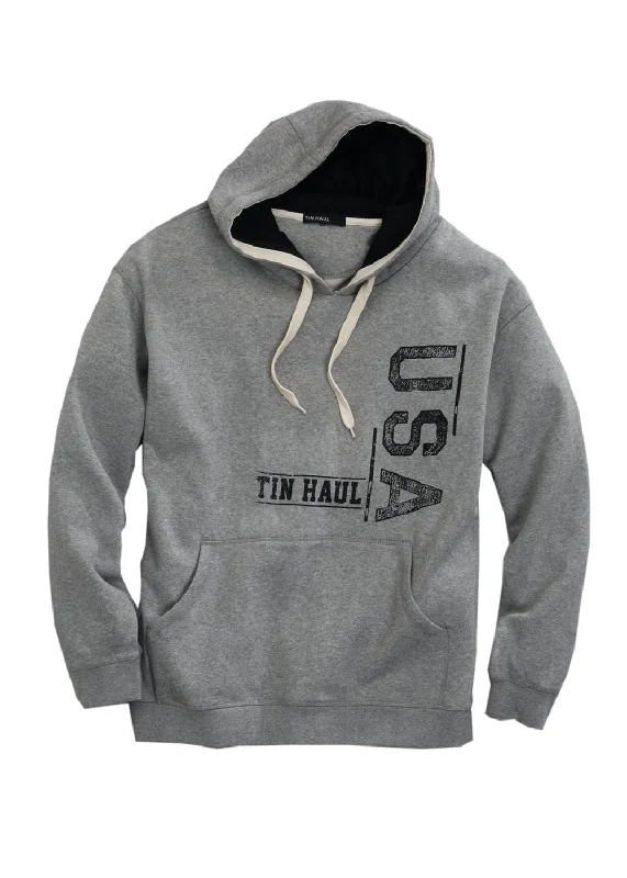 Tin Haul Mens Grey Cotton Blend USA Print Hoodie Relaxed Men's Beach