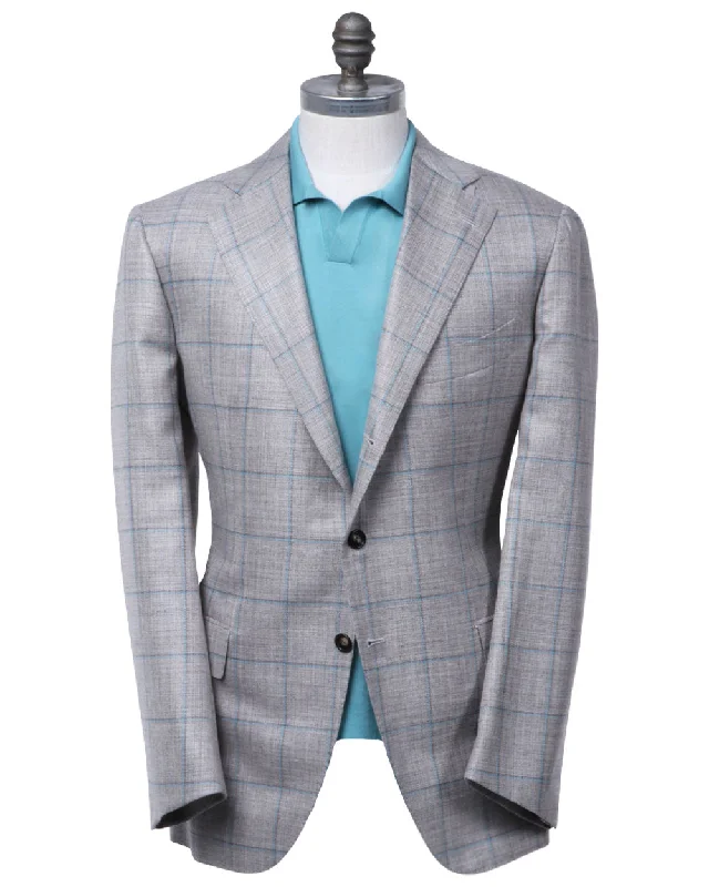 Tan and Teal Windowpane Sportcoat Monochromatic Office Style