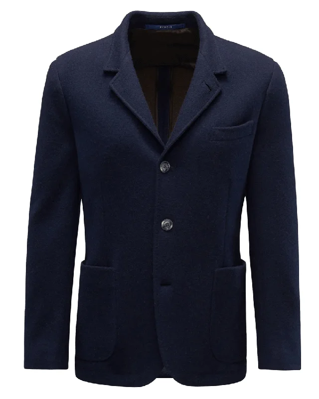 Navy Blue Cashmere Double Face Jacket Bold Men's Animal