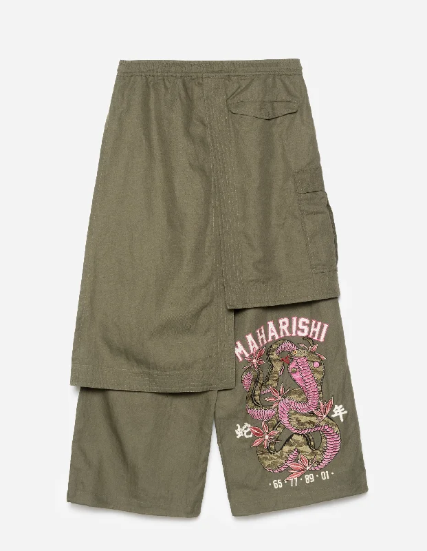 6008 Cobra Asym Cargo Hakama Pants Olive OG-107F Casual Men's Short