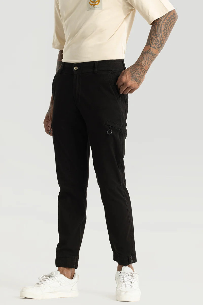 Enchant Black Plain Slim Fit Cargo Pants Elegant Men's Cashmere