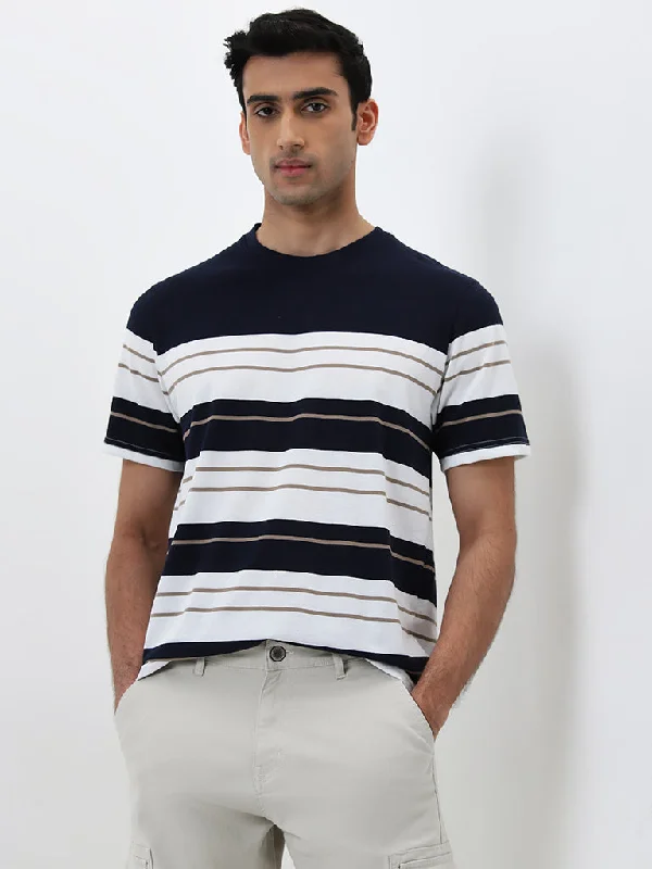 WES Lounge Navy Striped Slim-Fit T-Shirt Refined Men's Hand