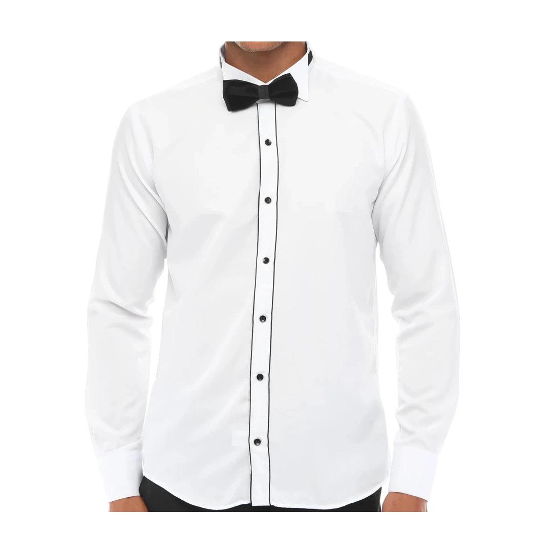 Mens Wing Collar Shirt Tuxedo White Black Piping Double Cuff Dinner Classic Lumberjack