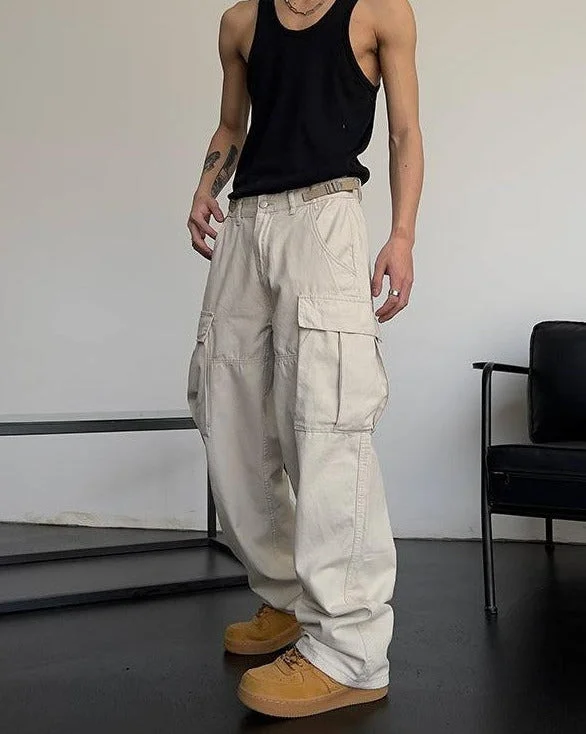 Loose Straight Pocket Cargo Pants Refined Men's European