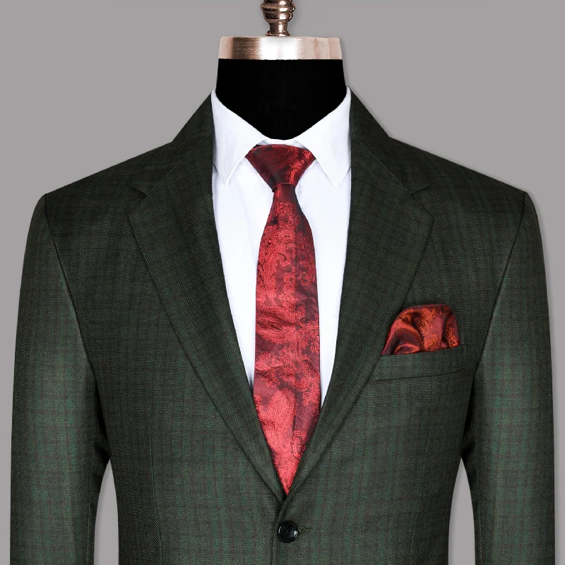 Emerald with Maroon Checked Wool Blazer Earthy Men's Hemp