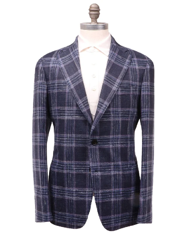 Dark Blue Plaid Soft Jacket Modern Men's 