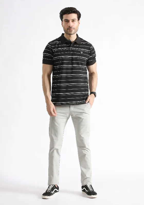 Black Yarn Dyed Polo Cool Men's Distressed