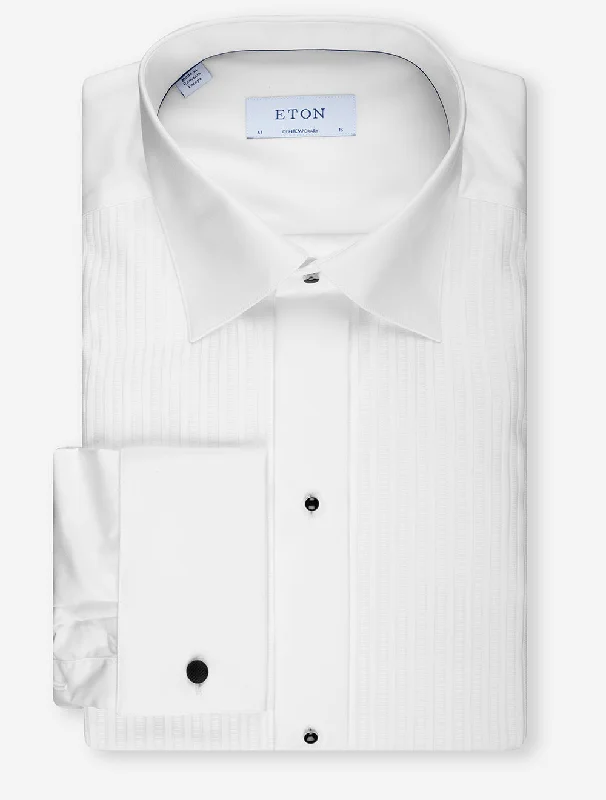 White Pleated Contemporary Fit Dress Shirt Casual Men's Loose