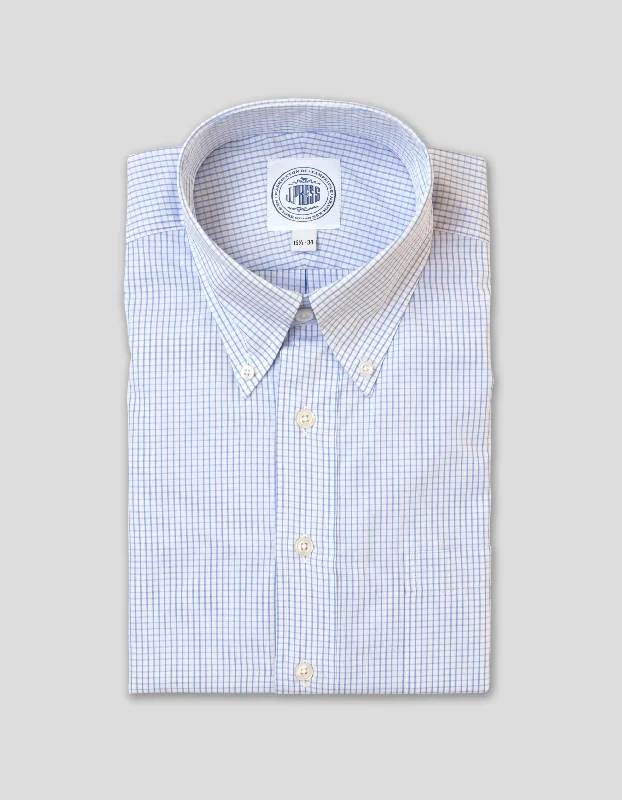 LIGHT BLUE TATTERSALL BUTTON DOWN DRESS SHIRT Minimalist Men's Casual 