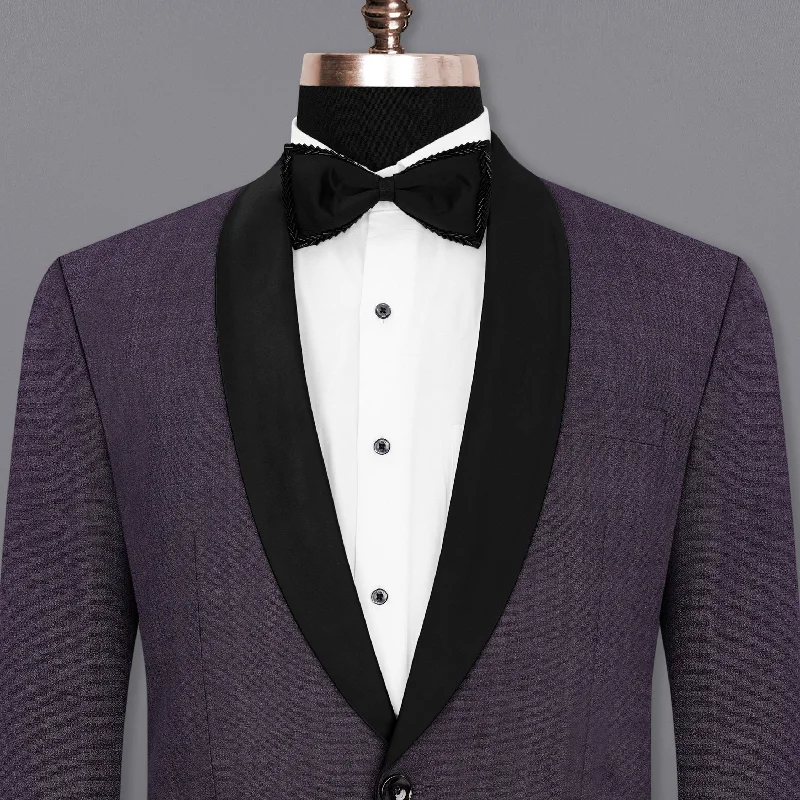 Gunmetal Purple Subtle Plaid Tuxedo Blazer Monochromatic Office Style