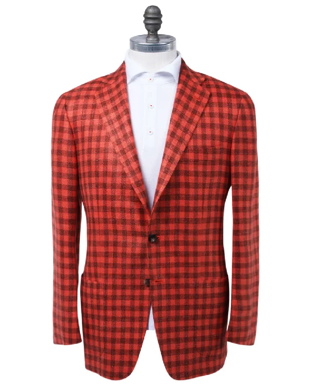 Coral and Rust Check Sportcoat Trendy Men's Oversized